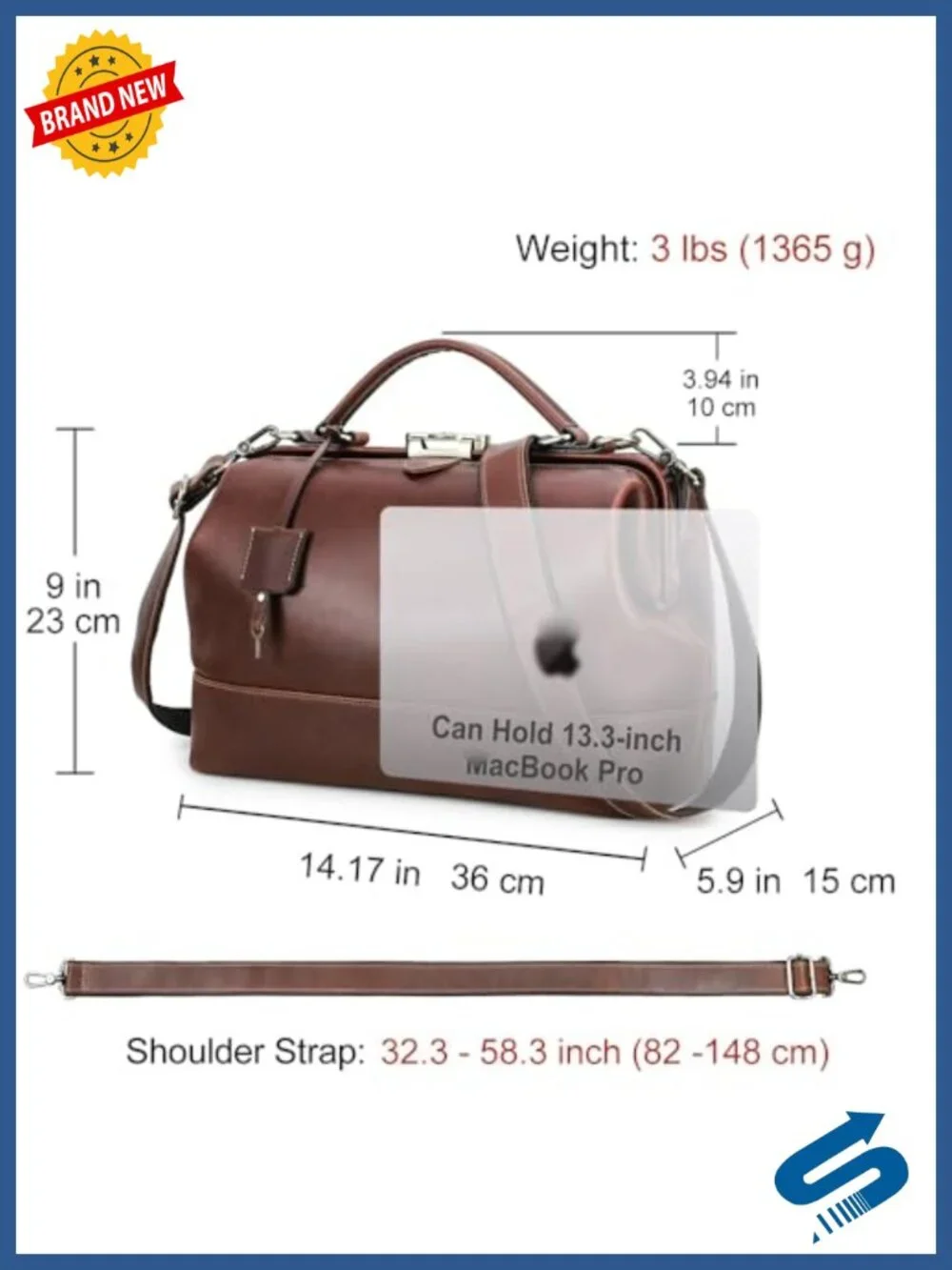 Luxury Leather Doctor Bag with Lock Clasp & Detachable Strap
